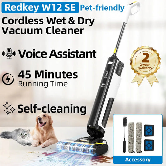 Redkey W12 SE Cordless Wet Dry Vacuum Cleaner Multi-Surface Smart Floor Washer Mop Self-Cleaning 45min Runtime Pet-friendly